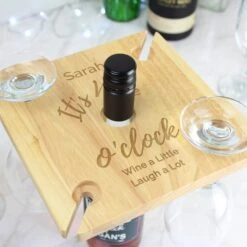 Personalised Wine O'clock Four Wine Glass Holder & Bottle Holder -PERSONALISE STORE p0111c94 4