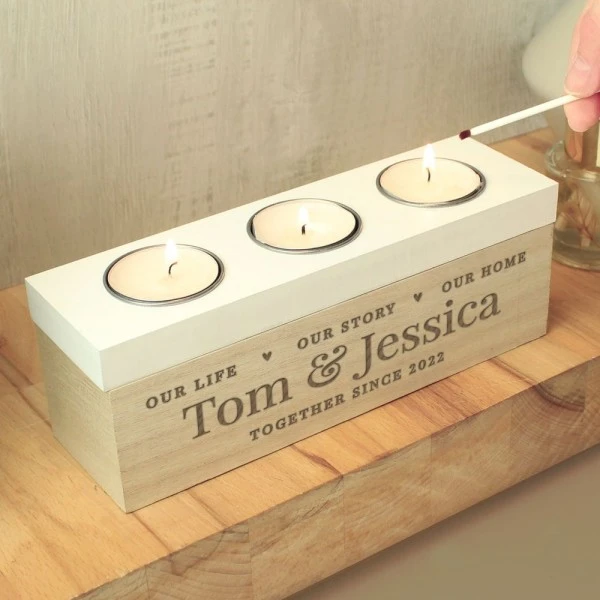 Personalised Our Life Story & Home Triple Tea Light Box 2 Personalised Our Life Story & Home Triple Tea Light Box - Image 2