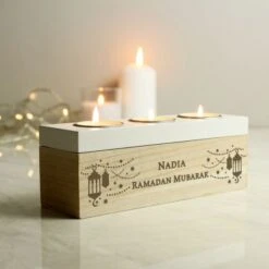 Personalised Eid And Ramadan Triple Tea Light Box