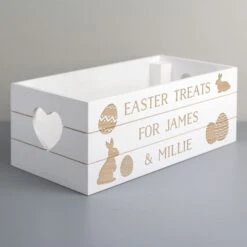 Personalised Easter Bunny White Wooden Crate -PERSONALISE STORE p0111e20 3