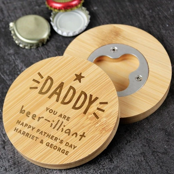 Personalised Star Bamboo Bottle Opener Coaster 1 Personalised Star Bamboo Bottle Opener Coaster