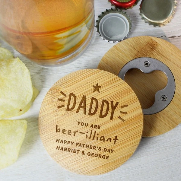 Personalised Star Bamboo Bottle Opener Coaster 2 Personalised Star Bamboo Bottle Opener Coaster - Image 2