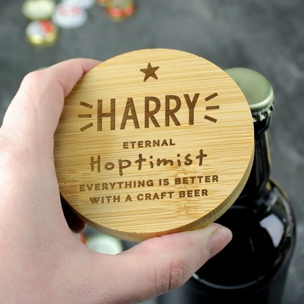 Personalised Star Bamboo Bottle Opener Coaster 3 Personalised Star Bamboo Bottle Opener Coaster - Image 3