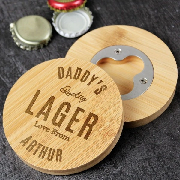 Personalised Free Text Bamboo Bottle Opener Coaster 1 Personalised Free Text Bamboo Bottle Opener Coaster