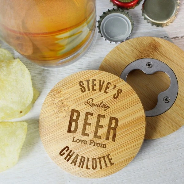 Personalised Free Text Bamboo Bottle Opener Coaster 2 Personalised Free Text Bamboo Bottle Opener Coaster - Image 2