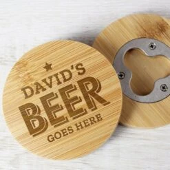 Personalised Beer Goes Here Bamboo Bottle Opener Coaster -PERSONALISE STORE p0111e33 2