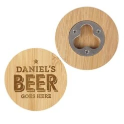 Personalised Beer Goes Here Bamboo Bottle Opener Coaster -PERSONALISE STORE p0111e33 4