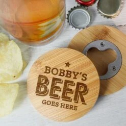 Personalised Beer Goes Here Bamboo Bottle Opener Coaster -PERSONALISE STORE p0111e33 5