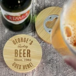Personalised Free Text Bamboo Bottle Opener Coaster And Pint Glass -PERSONALISE STORE p0111e35 8