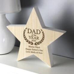 Personalised Dad Of The Year Rustic Wooden Star Decoration
