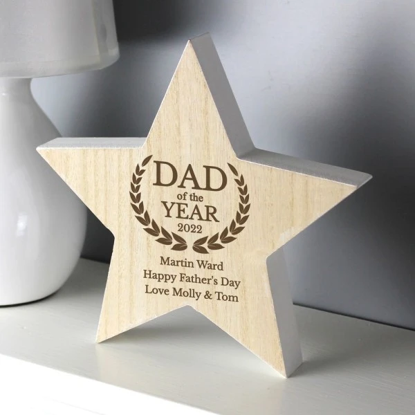 Personalised Dad Of The Year Rustic Wooden Star Decoration 1 Personalised Dad Of The Year Rustic Wooden Star Decoration