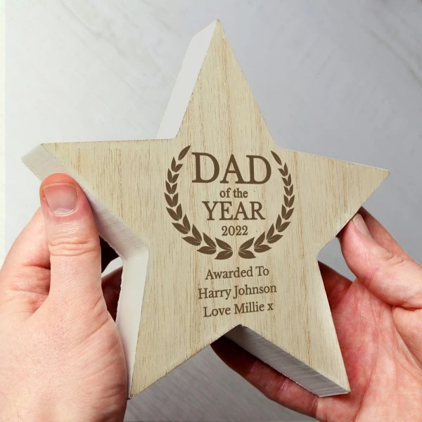 Personalised Dad Of The Year Rustic Wooden Star Decoration 2 Personalised Dad Of The Year Rustic Wooden Star Decoration - Image 2