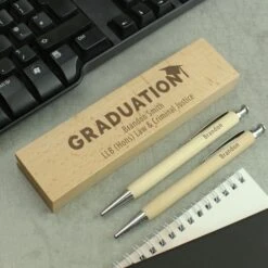Personalised Graduation Wooden Pen And Pencil Set