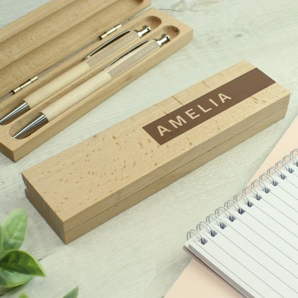 Personalised Name Only Wooden Pen And Pencil Set 4 Personalised Name Only Wooden Pen And Pencil Set - Image 4