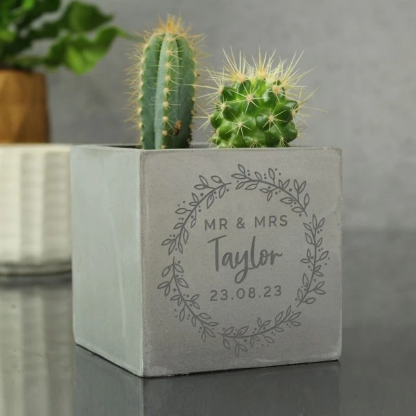 Personalised Floral Wreath Concrete Plant Pot 2 Personalised Floral Wreath Concrete Plant Pot - Image 2