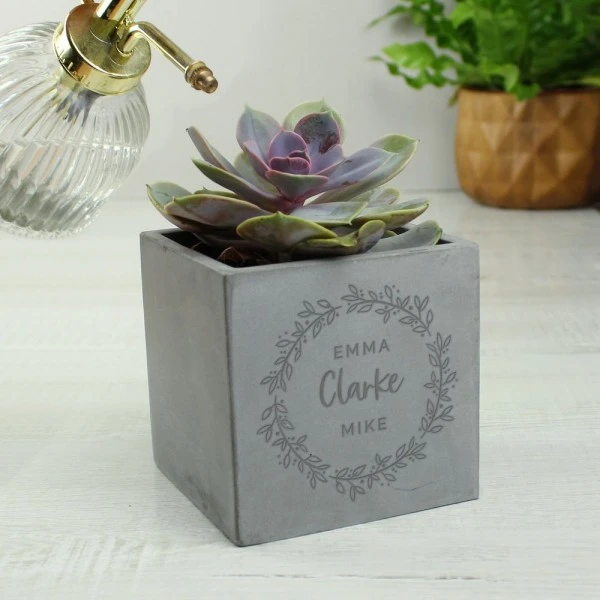 Personalised Floral Wreath Concrete Plant Pot 4 Personalised Floral Wreath Concrete Plant Pot - Image 4