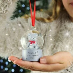 Personalised Message Teddy Bear Glitter Snow Globe Tree Decoration -PERSONALISE STORE p0113a43 2