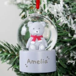 Personalised Name Only Teddy Bear Glitter Snow Globe Tree Decoration -PERSONALISE STORE p0113a44 3
