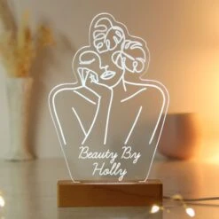 Personalised Fleur Line Art Wooden Based LED Light -PERSONALISE STORE p0113a74 4