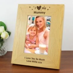 Personalised Oak Finish 6x4 I Heart My Photo Frame