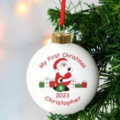 Personalised Santa With Presents Bauble -PERSONALISE STORE p030599 2