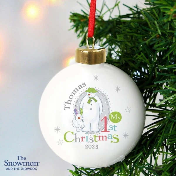 Personalised The Snowman And The Snowdog My 1st Christmas Bauble 2 Personalised The Snowman And The Snowdog My 1st Christmas Bauble - Image 2