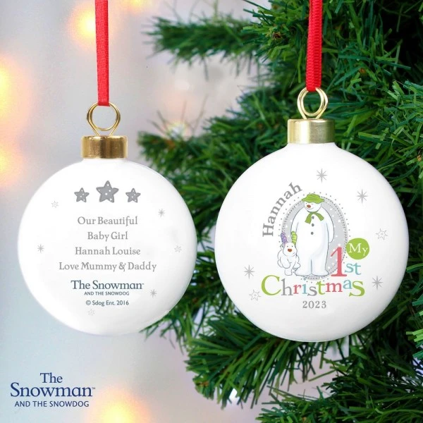 Personalised The Snowman And The Snowdog My 1st Christmas Bauble 4 Personalised The Snowman And The Snowdog My 1st Christmas Bauble - Image 4