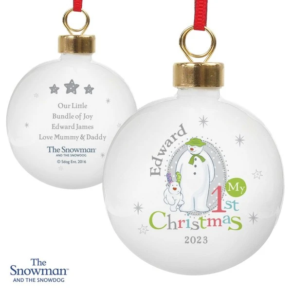 Personalised The Snowman And The Snowdog My 1st Christmas Bauble 5 Personalised The Snowman And The Snowdog My 1st Christmas Bauble - Image 5
