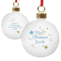 Personalised Gold & Blue Stars My 1st Christmas Bauble -PERSONALISE STORE p0305g74 5