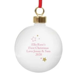 Personalised Gold & Pink Stars My 1st Christmas Bauble -PERSONALISE STORE p0305g75 2