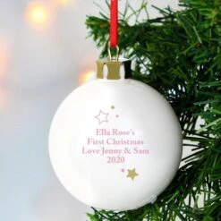 Personalised Gold & Pink Stars My 1st Christmas Bauble -PERSONALISE STORE p0305g75 3