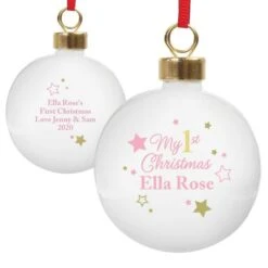 Personalised Gold & Pink Stars My 1st Christmas Bauble -PERSONALISE STORE p0305g75 5