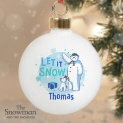Personalised The Snowman And The Snowdog Blue Bauble