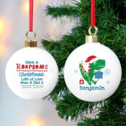Personalised Dinosaur "Have A Roarsome Christmas" Bauble -PERSONALISE STORE p0305i19 2
