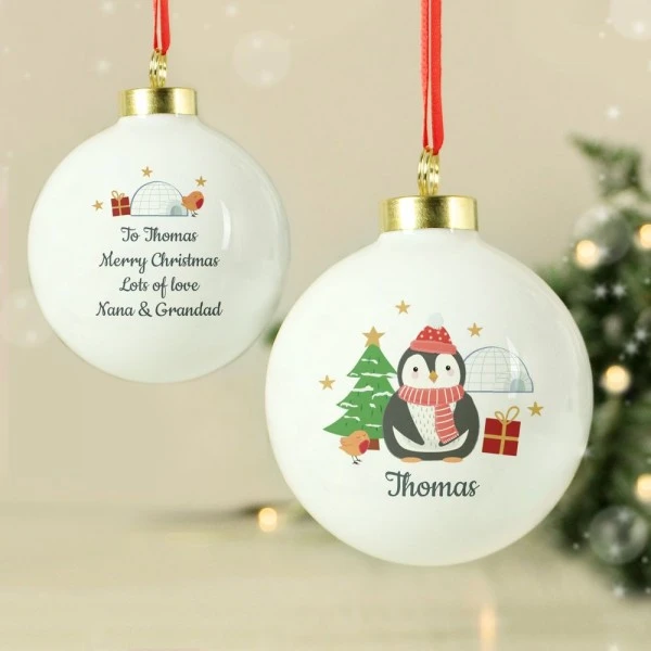 Personalised Christmas Penguin Bauble 1 Personalised Christmas Penguin Bauble