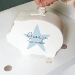 Personalised Blue Star Piggy Bank -PERSONALISE STORE p0305j06 2