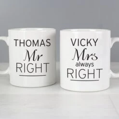 Personalised Classic Mr Right/Mrs Always Right Mug Set
