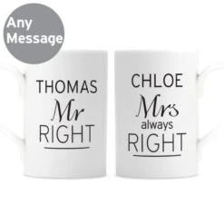 Personalised Classic Mr Right/Mrs Always Right Mug Set -PERSONALISE STORE p0306k55 4