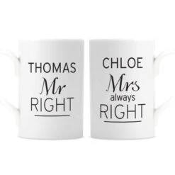 Personalised Classic Mr Right/Mrs Always Right Mug Set -PERSONALISE STORE p0306k55 5