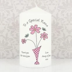 Personalised Flower In Vase Message Pillar Candle