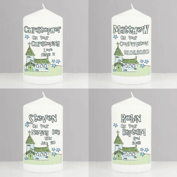 Personalised Blue Church Pillar Candle 3 Personalised Blue Church Pillar Candle - Image 3