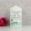 Personalised Whimsical Church Blue 1st Holy Communion Pillar Candle