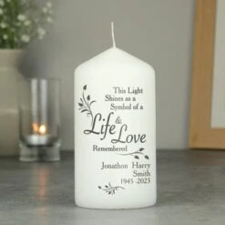 Personalised Life & Love Pillar Candle -PERSONALISE STORE p0409c02 2