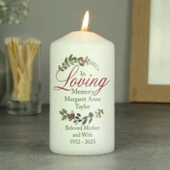 Personalised In Loving Memory Wreath Pillar Candle -PERSONALISE STORE p0409d28 2