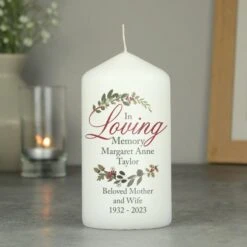 Personalised In Loving Memory Wreath Pillar Candle -PERSONALISE STORE p0409d28 3