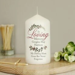 Personalised In Loving Memory Wreath Pillar Candle -PERSONALISE STORE p0409d28 5
