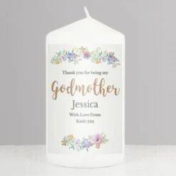 Personalised Godmother "Floral Watercolour" Pillar Candle