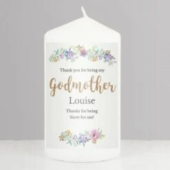 Personalised Godmother "Floral Watercolour" Pillar Candle -PERSONALISE STORE p0409d51 2