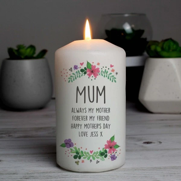 Personalised Floral Pillar Candle 1 Personalised Floral Pillar Candle