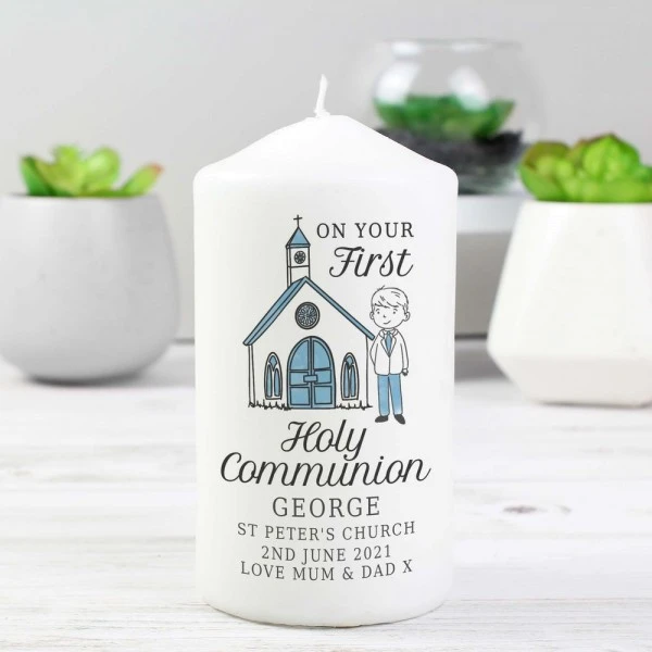 Personalised Boys First Holy Communion Pillar Candle 1 Personalised Boys First Holy Communion Pillar Candle